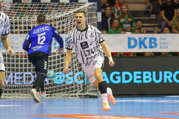 30.09.2026, xgox, Handball - Opel HBL SC Magdeburg - THW Kiel emspor, v.l. Vincent Büchner (Kiel, 74) Jubel, Torjubel, jubelt ueber das Tor, celebrate the goal, celebration Magdeburg