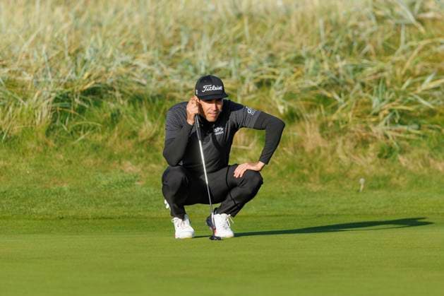 1st October 2026; Carnoustie Golf Links, Carnoustie, Angus, Scotland; DP World Tour Golf, Alfred Dunhill Links Championship, Day 1; Rafa Cabrera Bello of Spain lines up a putt on the first green DavidxYoung