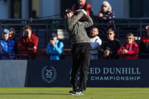 1st October 2026; Carnoustie Golf Links, Carnoustie, Angus, Scotland; DP World Tour Golf, Alfred Dunhill Links Championship, Day 1; Connor Syme of Scotland plays a shot from the tee on the first hole DavidxYoung