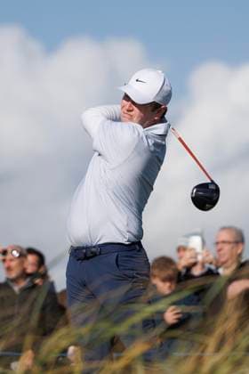 1st October 2026; Carnoustie Golf Links, Carnoustie, Angus, Scotland; DP World Tour Golf, Alfred Dunhill Links Championship, Day 1; Robert Macintyre of Scotland plays a shot from the tee on the second hole DavidxYoung