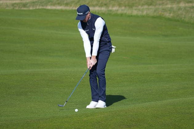 RECORD DATE NOT STATED 1st October 2026; Old Course at St Andrews, Mount Melville, Scotland; DP World Tour Golf, Alfred Dunhill Links Championship, Day 1; Sean Crocker chips onto the green on the 15th hole AlecxBrown