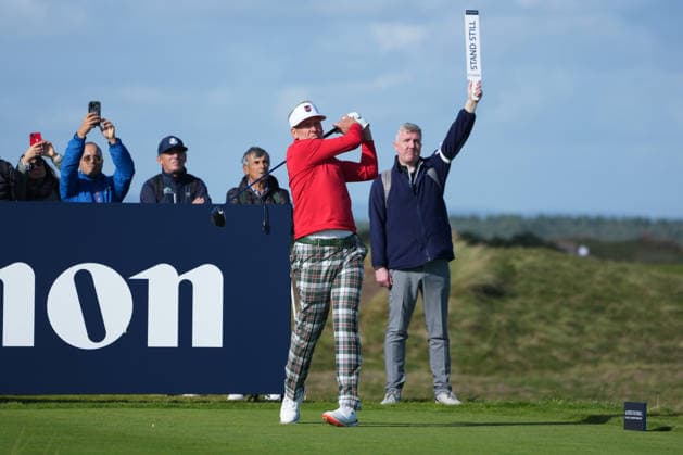 RECORD DATE NOT STATED 1st October 2026; Old Course at St Andrews, Mount Melville, Scotland; DP World Tour Golf, Alfred Dunhill Links Championship, Day 1; Ian Poulter plays his tee shot on the 16th hole AlecxBrown