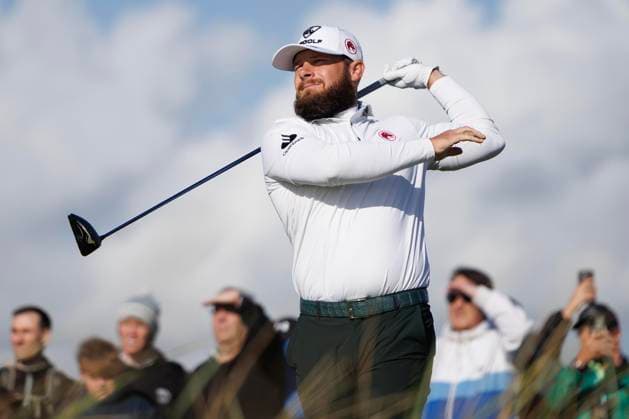 RECORD DATE NOT STATED 1st October 2026; Carnoustie Golf Links, Carnoustie, Angus, Scotland; DP World Tour Golf, Alfred Dunhill Links Championship, Day 1; Tyrrell Hatton of England lets go of his clubs as he plays a shot from the tee on the second hole DavidxYoung