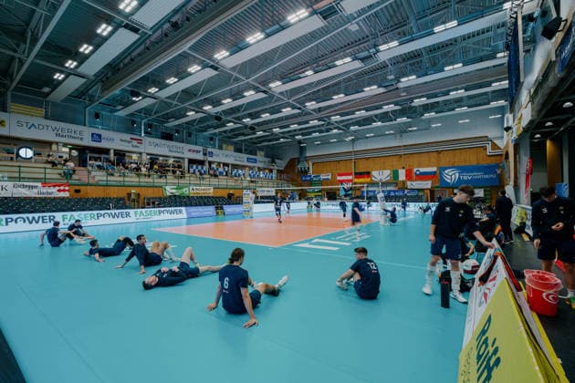 VOLLEYBALL - Coppa Pallavolo Senza Confini HARTBERG,AUSTRIA,01.OCT.26 - VOLLEYBALL - Coppa Pallavolo Senza Confini, VfB Friedrichshafen vs ACH Volley Ljubljana. Image shows an overview of the Stadtwerke-Hartberg-Halle.  GEPAxpictures xRomanxKoenigshofer