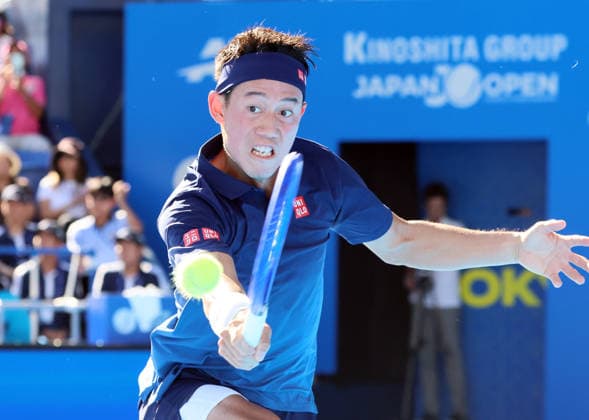 October 1, 2026, Tokyo, Japan - Japan s Kei Nishikori returns the ball against Frances Tiafoe of the United States during the first round match of the Japan Open tennis championship at the Ariake Colosseum in Tokyo on Thursday, October 1, 2026. (photo by Yoshio Tsunoda AFLO) Noxthirdxpartyxsales  aflo_352374025 YoshioxTsunodax