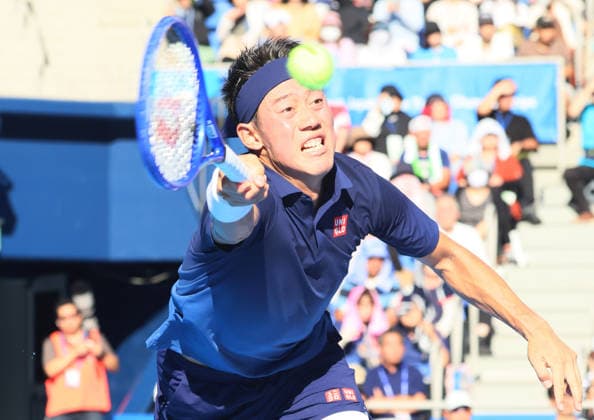 October 1, 2026, Tokyo, Japan - Japan s Kei Nishikori returns the ball against Frances Tiafoe of the United States during the first round match of the Japan Open tennis championship at the Ariake Colosseum in Tokyo on Thursday, October 1, 2026. (photo by Yoshio Tsunoda AFLO) Noxthirdxpartyxsales  aflo_352374030 YoshioxTsunodax