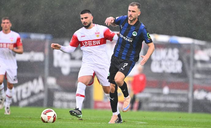 01.10.2026 - Fussball - Saison 2026 2027 - Testspiel Freundschaftsspiel Vorbereitungsspiel - VfB Stuttgart - SpVgg Greuther Fürth ( Kleeblatt ) - - Sportfoto Zink - xwoxzix - regulations prohibit any use of photographs as image sequences and or quasi-video - only for editorial use - Deniz Undav (26, VfB Stuttgart ) Dennis Srbeny (7, SpVgg Greuther Fürth )