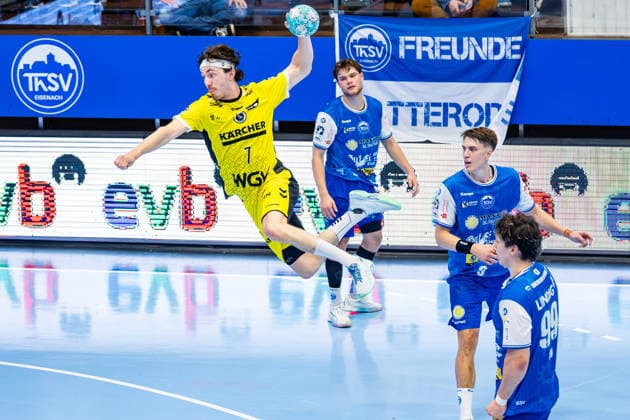 01.10.2026, GER, Handball, Maenner, Saison 26 27, Opel 1.Bl, 7.Spieltag, ThSV Eisenach - TVB Stuttgart Kasper Thorsen Lien (TVB Stuttgart) 99817 Eisenach Werner-Assmann-Halle Am Sportp Thueringen Deutschland