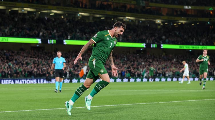 UEFA Nations League Group Stage, Aviva Stadium, Dublin 1 10 2026 Republic of Ireland vs Austria Ireland s Troy Parrott celebrates scoring his sides first goal Troy Parrott celebrates scoring his sides first goal 1 10 2026  Copyright: xx RB2_7225