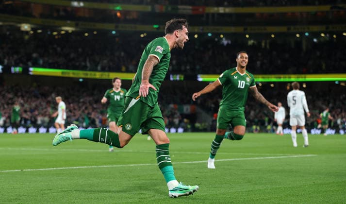 UEFA Nations League Group Stage, Aviva Stadium, Dublin 1 10 2026 Republic of Ireland vs Austria Ireland s Troy Parrott celebrates scoring his sides first goal Troy Parrott celebrates scoring his sides first goal 1 10 2026  Copyright: xx RB2_7234