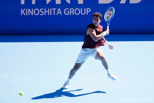 October 1, 2026, Tokyo, Japan: Jaume Munar (Spain) returns a shot against Taylor Fritz (USA) during their Round of 32 match at the Kinoshita Group Japan Open Tennis Championships at Ariake Colosseum in Tokyo. The tournament runs from September 29 to October 6. Munar won 6(7)-7(9), 6-4, 6-3. Tennis 2026: Taylor Fritz Battles Jaume Munar In Japan Open  - ZUMAm191 20261001_aap_m191_010 Copyright: xRodrigoxReyesxMarinx