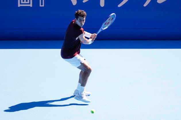 October 1, 2026, Tokyo, Japan: Jaume Munar (Spain) returns a shot against Taylor Fritz (USA) during their Round of 32 match at the Kinoshita Group Japan Open Tennis Championships at Ariake Colosseum in Tokyo. The tournament runs from September 29 to October 6. Munar won 6(7)-7(9), 6-4, 6-3. Tennis 2026: Taylor Fritz Battles Jaume Munar In Japan Open  - ZUMAm191 20261001_aap_m191_006 Copyright: xRodrigoxReyesxMarinx