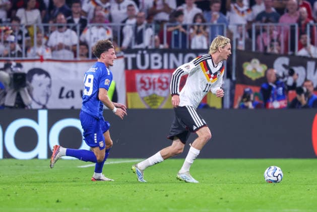Nick Woltemade (Deutschland, 11) mit Stefan Dzodic (Serbien, 19), GER, Deutschland vs. Serbien, Fussball, UEFA Nations League, 3. Spieltag, Saison 2026 2027, 01.10.2026, GER, Deutschland vs. Serbien, Fussball, UEFA Nations League, 3. Spieltag, Saison 2026 2027, 01.10.2026 Muenchen Copyright: xEibner-Pressefoto JennixMaulx EP_JML