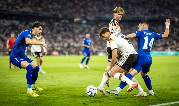 Munich Germany. 01st Oct 2026. Tom Bischof (DFB) Kosta Nedeljkovic (SRB) Maximilian Mittelstädt (DFB) Andrija Å½ivkovic (SRB) Germany - Serbia Deutschland - Serbien 01.10.2026