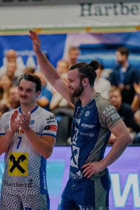 VOLLEYBALL - Coppa Pallavolo Senza Confini HARTBERG,AUSTRIA,01.OCT.26 - VOLLEYBALL - Coppa Pallavolo Senza Confini, TSV Hartberg vs Verona Volley. Image shows Max Thaller (Hartberg).  GEPAxpictures xRomanxKoenigshofer