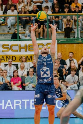 VOLLEYBALL - Coppa Pallavolo Senza Confini HARTBERG,AUSTRIA,01.OCT.26 - VOLLEYBALL - Coppa Pallavolo Senza Confini, TSV Hartberg vs Verona Volley. Image shows Max Thaller (Hartberg).  GEPAxpictures xRomanxKoenigshofer