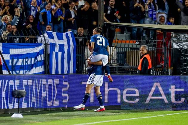 THESSALONIKI - Fotis Ioannidis of Greece celebrates his team s first goal with his teammates during the UEFA Nations League match between Greece and the Netherlands at the Toumba Stadium on 1 October 2026 in Thessaloniki, Greece. MARCEL TER BALS ANP UEFA Nations League 2026 27 xVIxANPxSportx xMarcelxterxBalsxIVx 571091584 originalFilename: 571091584.jpg