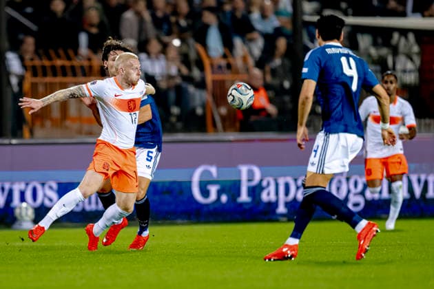 THESSALONIKI - Nederland forward Mexx Meerdink during the UEFA Nations League match between Griekenland and Nederland at Toumba Stadion on 1 October 2026 in Thessaloniki, Griekenland. (Photo by DeFodi Images) -