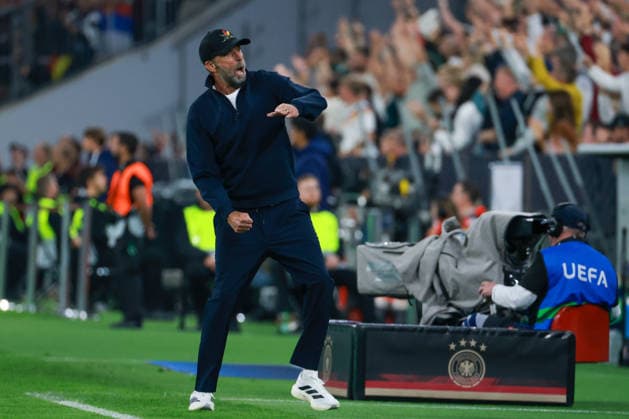 UEFA Nations League - 26 27 - Deutschland - Serbien am 01.10.2026 in der Allianz Arena in München Trainer Jürgen Juergen Klopp (Deutschland) jubelt nach de, Tor zum 1:0.