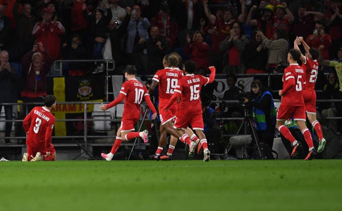 Cardiff, Wales, October 1st 2026 Neco Williams of Wales celebrates after scoring his her sides goal 2nd goal during the 2027 UEFA Nations league-league phase-Group A4 between Wales and Norway at Cardiff City stadium (Photo by Jeff Thomas Sports Press Photo) Copyright: xJeffxThomas SportsxPressxPhotox Sportspressphoto_SPR243452