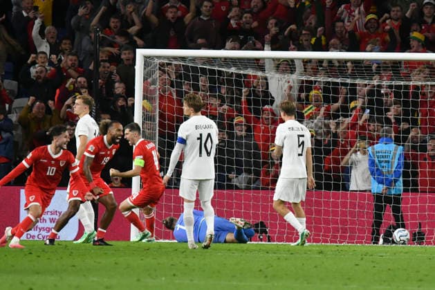 Football - 2026 2027 UEFA Nations League - League A, Group Four: Wales vs. Norway - Cardiff City Stadium - Thursday 1st October 2026 Wales celebrates scoring their second goal colorsport winston bynorth 