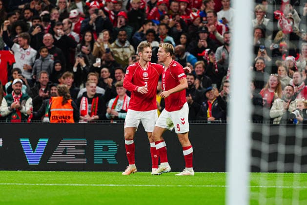 Torjubel Dänemark nach Tor zum 2:2 Rasmus Hojlund (Dänemark, 09) DEN, Dänemark vs. Portugal, Fußball, UEFA Nations League A, Gruppe 4, Spieltag 03, Saison 2026 2027, 01.10.2026 DEN, Dänemark vs. Portugal, Fußball, UEFA Nations League A, Gruppe 4, Spieltag 03, Saison 2026 2027, 01.10.2026 Kopenhagen Copyright: xEibner-Pressefoto MarcelxvonxFehrnx EP_MFN