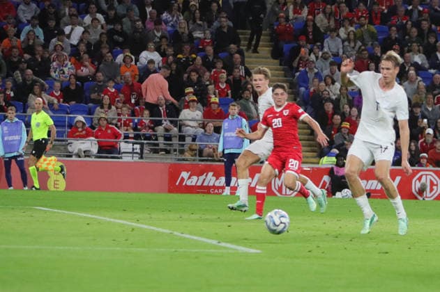 Wales v Norway, UEFA Nations League Daniel James of Wales scores their first goal during the UEFA Nations League match between Wales and Norway at Millenium Stadium, Cardiff, UK on 1 October 2026. Cardiff Millenium Stadium Wales UK Editorial use only , Copyright: xAlunxRobertsx PSI-24949-0054