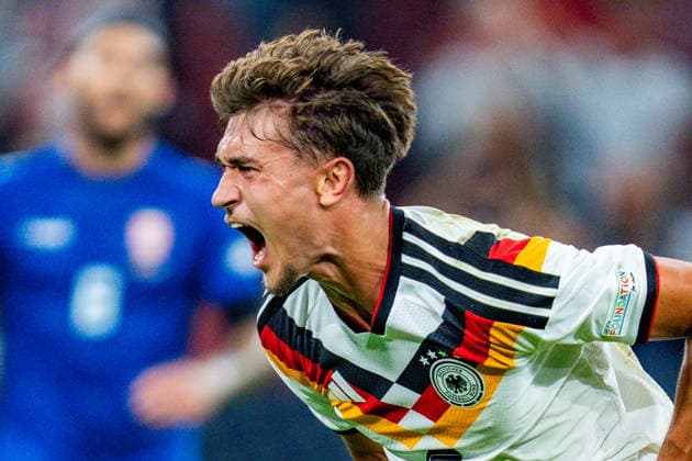 Nations League, Gruppe A, 3. Spieltag, Deutschland vs. Serbien am 01.10.2026 in der Allianz Arena in München Tor zum 1:0 durch Tom Bischof (Deutschland) Copyright: xBahhoxKarax