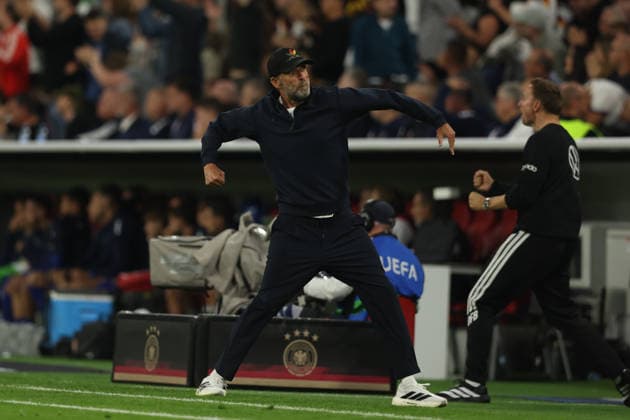 MUNICH, GERMANY - OCTOBER 01: Jurgen Klopp, manager of Germany national team, Nationalteam celebrates after the first goal scored by Tom Bischof (not in the picture) during the UEFA Nations League 2026 27 League A match between Germany and Serbia at Allianz Arena on October 01, 2026 in Munich, Germany. Germany National team v Serbia National team Copyright: xx