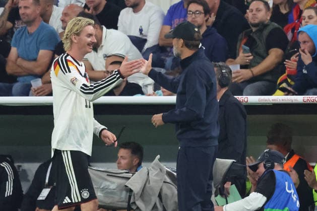 01.10.2026, xrekx, Fussball UEFA Nations League, Deutschland - Serbien v.l. Auswechslung Nick Woltemade (Deutschland) Jürgen Juergen Klopp Trainer (Deutschland) München