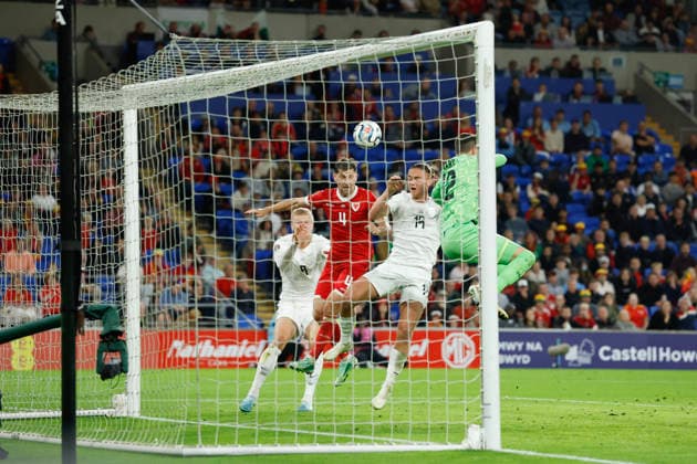 Cardiff, Wales, 1st October 2026. Thelo Aasgaard of Norway heads towards goal during the Wales vs Norway UEFA Nations League match at the Cardiff City Stadium, Cardiff. Picture credit should read: Cody Froggatt Sportimage EDITORIAL USE ONLY. No use with unauthorised audio, video, data, fixture lists, club league logos or live services. Online in-match use limited to 120 images, no video emulation. No use in betting, games or single club league player publications. SPI_101_CF_WALES_NORWAY SPI-5050-0101