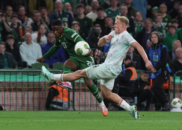 Ireland s Chiedozie Ogbene and Xaver Schlager of Austria Republic of Ireland v Austria, UEFA Nations League, League B - Group 3, International Football, Aviva Stadium, Dublin, Ireland - 01 Oct 2026Dublin Aviva Stadium Ireland  Copyright: xLorrainexO Sullivan Shutterstockx 17178960bt
