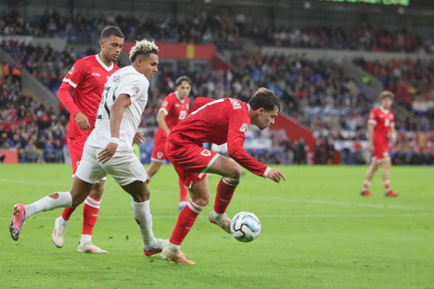 Wales v Norway, UEFA Nations League Neco Williams of Wales and Antonio Nusa of Norway during the UEFA Nations League match between Wales and Norway at Millenium Stadium, Cardiff, UK on 1 October 2026. Cardiff Millenium Stadium Wales UK Editorial use only , Copyright: xAlunxRobertsx PSI-24949-0078