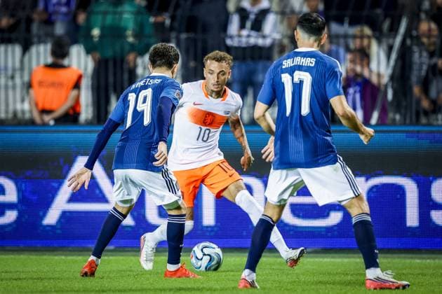 THESSALONIKI , 01-10-2026 , Toumba Stadium , season 2026 2027 , UEFA Nations League football , match between Greece and The Netherlands. picture shows Netherlands player Noa Lang Greece - Netherlands  x207794295x Copyright: