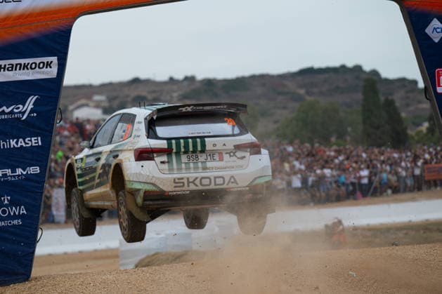 FIA WRC, Motorsport Rallye, WM 2026: Rally Italia Sardegna - Day 1 Robert Virves (EST) and Jakko Viilo (EST) on a Skoda Fabia RS Rally2 in action during the FIA WRC RALY ITALIA SARDEGNA in Alghero, Italy on 1-4 October, 2026. Algero Sardinia Italy  Copyright: xFedericoxManonix originalFilename:manoni-rallyita261001_npES7.jpg