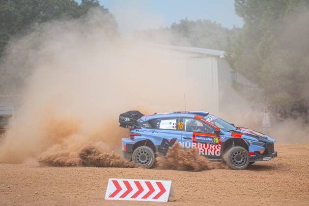 FIA WRC, Motorsport Rallye, WM 2026: Rally Italia Sardegna - Day 1 Adrien Fourmaux (FRA) and Alexandre Coria (FRA) on a Hyundai i20 N Rally1 in action during the FIA WRC RALY ITALIA SARDEGNA in Alghero, Italy on 1-4 October, 2026. Algero Sardinia Italy  Copyright: xFedericoxManonix originalFilename:manoni-rallyita261001_npoYe.jpg