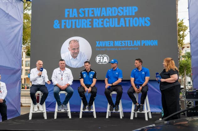 FIA WRC, Motorsport Rallye, WM 2026: Rally Italia Sardegna - Day 1 Jim Baumbick,Mark Rushbook, Richard Millener, Eric Boullier, Xavier Mestelan Piton during the presentation the FIA WRC RALY ITALIA SARDEGNA in Alghero, Italy on 1-4 October, 2026. Algero Sardinia Italy  Copyright: xFedericoxManonix originalFilename:manoni-rallyita261001_npWhy.jpg
