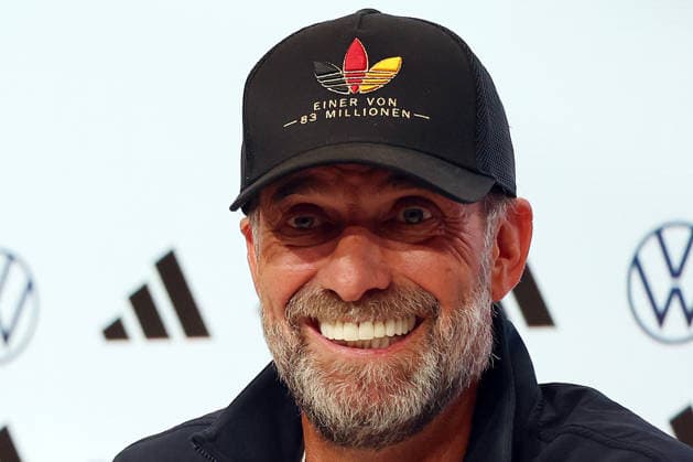 01.10.2026, xrekx, Fussball UEFA Nations League, Deutschland - Serbien v.l. Pressekonferenz Jürgen Juergen Klopp Trainer (Deutschland) lacht, laechelt, positiv, zufrieden, laughs, smiles, positive, satisfied München