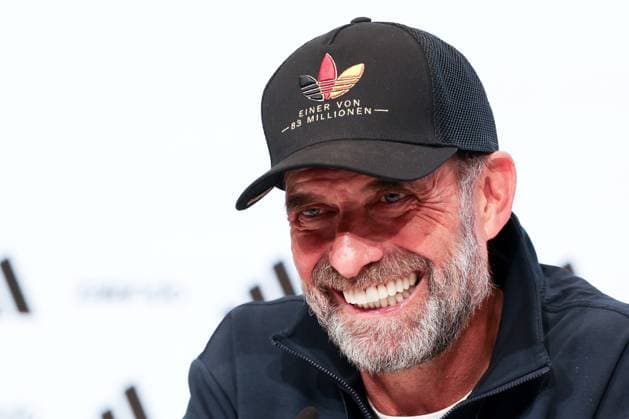 Zufriedener Cheftrainer Juergen Klopp (Deutschland) auf der Pressekonferenz nach dem Heimsieg, Deutschland vs. Serbien, Fussball, DFL, DFB, UEFA Nations League, Saison 2026 2027, Gruppenphase, Gruppe B, Spieltag 3 von 6, 01.10.2026 Muenchen Bayern Deutschland