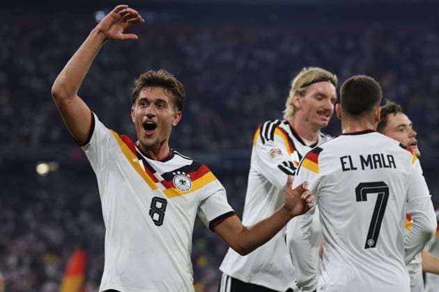 MUNICH, GERMANY - OCTOBER 01: Tom Bischof of Germany national team, Nationalteam goal celebration during the UEFA Nations League 2026 27 League A match between Germany and Serbia at Allianz Arena on October 01, 2026 in Munich, Germany. Germany National team v Serbia National team Copyright: xx