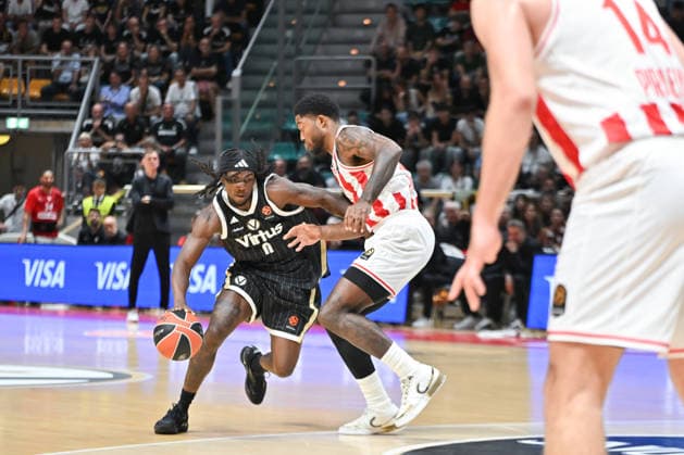 IPA89195919 - Rasheed Bello (Virtus Bologna) in action --- Virtus Bologna vs. Olympiacos Piraeus, EuroLeague Basketball at PalaDozza in Bologna, Italy, on October 1, 2026, during the Virtus Bologna vs. Olympiacos Piraeus EuroLeague Basketball game in Bologna, Italy, on October 1, 2026  Copyright: xFrancescoxMalpensi IPAxSportx xx IPA89195919