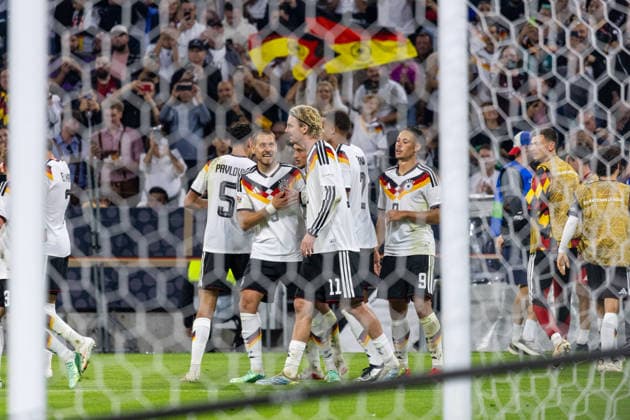 Fussball: UEFA Nations League 2026 - 2027, 3. Spieltag - Deutschland vs Serbien - Allianz-Arena (München) : Torjubel nach dem Tor zum 2:0 für Deutschland durch Torschütze Florian Wirtz (Deutschland, 17) Copyright: xMichellexLukax