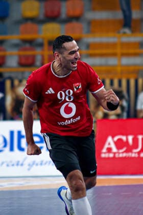 Al Ahly v Zamalek - Third Place Match - IHF Men s Super Globe Al Ahly player Omar Khaled celebrates scoring a point during the third-place match between Al Ahly and Zamalek in the IHF Men s Super Globe at the New Administrative Capital Hall in Cairo, Egypt, on October 1, 2026. Cairo Egypt  Copyright: xAhmedxMosaadx originalFilename:mosad-notitle261001_npGKZ.jpg