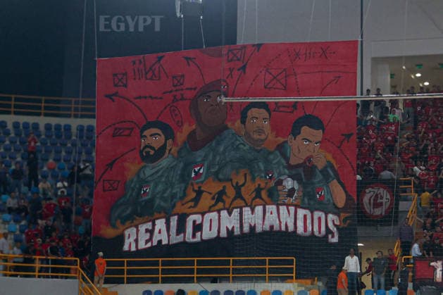 Al Ahly v Zamalek - Third Place Match - IHF Men s Super Globe Al-Ahly fans raise a tifo during the third-place match between Al Ahly and Zamalek in the IHF Men s Super Globe at the New Administrative Capital Hall in Cairo, Egypt, on October 1, 2026. Cairo Egypt  Copyright: xAhmedxMosaadx originalFilename:mosad-notitle261001_npUUL.jpg