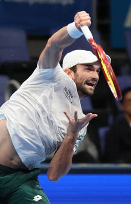 October 1, 2026, Tokyo, Japan - Valentin Vacherot of Monaco delivers a service against Stefanos Tsitsipas of Greece during the second round match of the Japan Open tennis championship at the Ariake Colosseum in Tokyo on Friday, October 2, 2026. (photo by Yoshio Tsunoda AFLO) Noxthirdxpartyxsales  0868395889st YoshioxTsunodax
