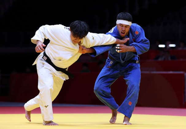 (261002) -- NAGOYA, Oct. 2, 2026 -- Okada Riku (L) of Japan vies with Erlan Sherov of Kyrgyzstan during the men -90kg final of Judo at the 20th Asian Games Aichi-Nagoya 2026 in Nagoya, Japan, Oct. 2, 2026. ) (SP)JAPAN-NAGOYA-ASIAN GAMES-JUDO-MEN -90KG YaoxQilin 