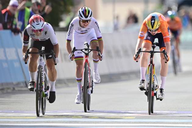 UEC 2026 Road European Championships Ljubljana 02 10 2026 SENCUR, SLOVENIA - OCTOBER 02 : Winter Mara (SUI) wins the sprint, second place for Vinke Nienke (NED), third place for Chladonova Viktoria (SVK) during the Women U23 cycling road race at the 2026 UEC Road European Championships. An UCI Continental Championships cycling race of 88,4 km with start and finsih in Sencur on October 2, 2026 in Sencur, Slovenia, 02 10 2026 Sencur Slovenia  Copyright: xJanxDexMeuleneirx