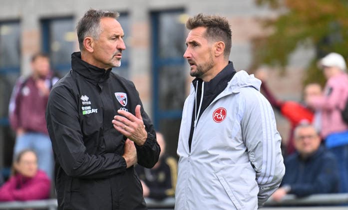 02.10.2026 - Fussball - Saison 2026 2027 - Testspiel Freundschaftsspiel Vorbereitungsspiel: 1. FC Nürnberg Nuernberg FCN ( Club ) - FC Ingolstadt FCI ( Schanzer ) - Sportfoto Zink - xwoxzix - Achim Beierlorzer ( Trainer FC Ingolstadt 04 ) Miroslav Miro Klose ( Trainer 1. FC Nürnberg FCN )