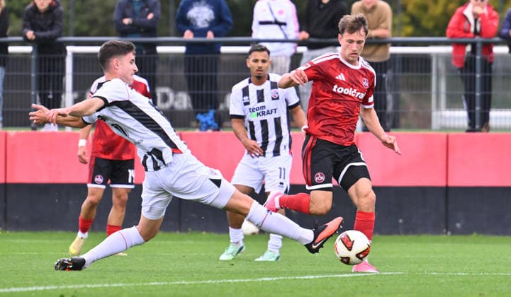 02.10.2026 - Fussball - Saison 2026 2027 - Testspiel Freundschaftsspiel Vorbereitungsspiel: 1. FC Nürnberg Nuernberg FCN ( Club ) - FC Ingolstadt FCI ( Schanzer ) - Sportfoto Zink - xwoxzix - Georgios Antzoulas (6, FC Ingolstadt ) William Boving Boeving (11, 1. FC Nürnberg FCN )