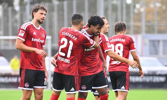 02.10.2026 - Fussball - Saison 2026 2027 - Testspiel Freundschaftsspiel Vorbereitungsspiel: 1. FC Nürnberg Nuernberg FCN ( Club ) - FC Ingolstadt FCI ( Schanzer ) - Sportfoto Zink - xwoxzix - Torjubel Jubel Freude nach Treffer Tor Torschuß zum 2:0 durch Rayan Ghrieb (7, 1. FC Nürnberg FCN ) -